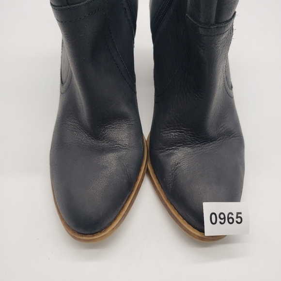 Lucky Brand women US 9.5 black ankle booties leather stacked heel side zip snap - Picture 14 of 14